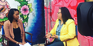 Jamaica Booker interviewing Patricia Harrington, Director, Mayor’s Anti-Gang Office